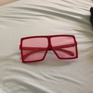 Red big frame glasses